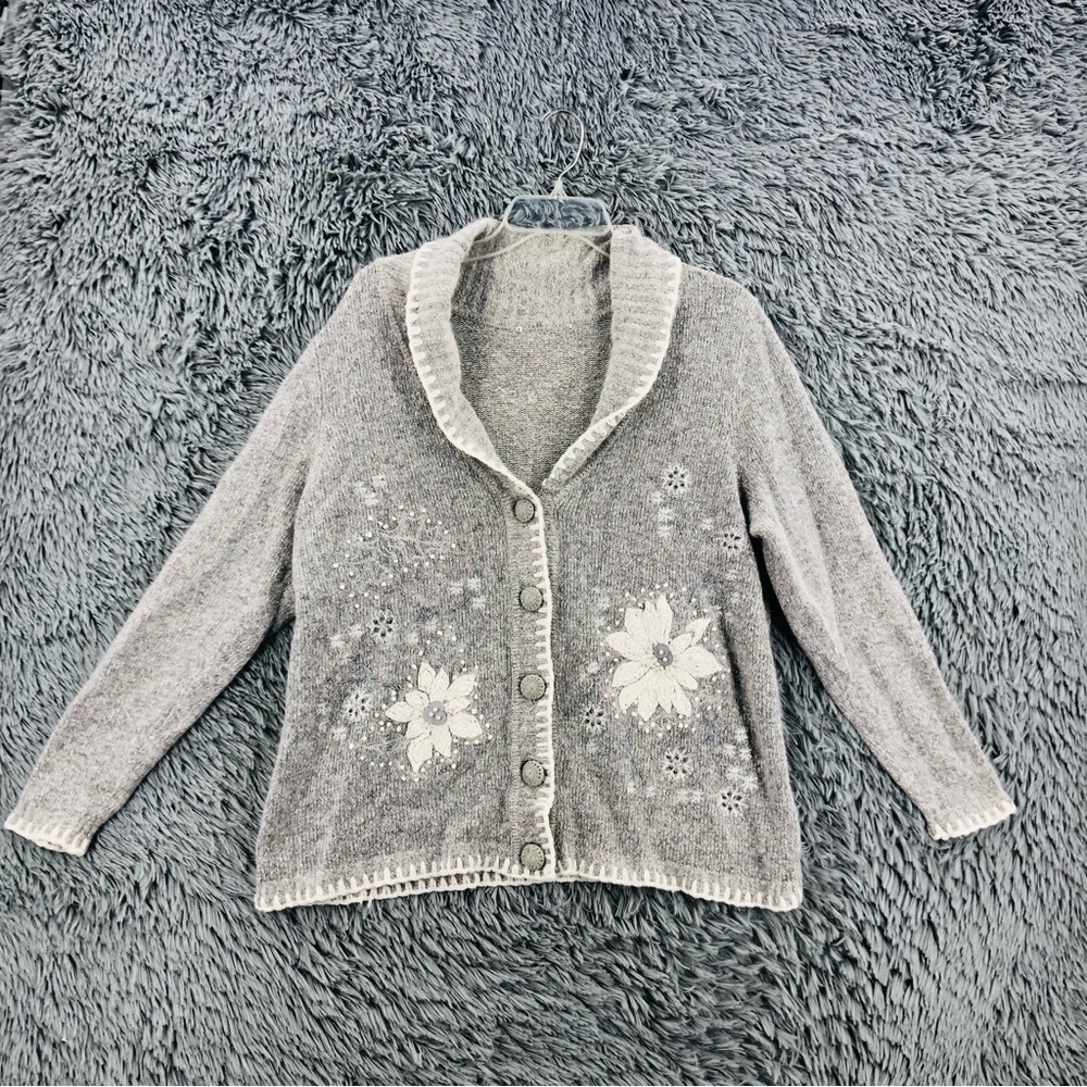 Christopher & Banks Cardigan Sweater Large Lambs Wool Rabbit Hair Silk Blend